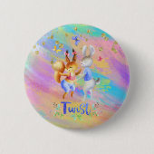 Niedliches Girly Pink Lila Blue Forest Animals Par Button (Vorderseite)