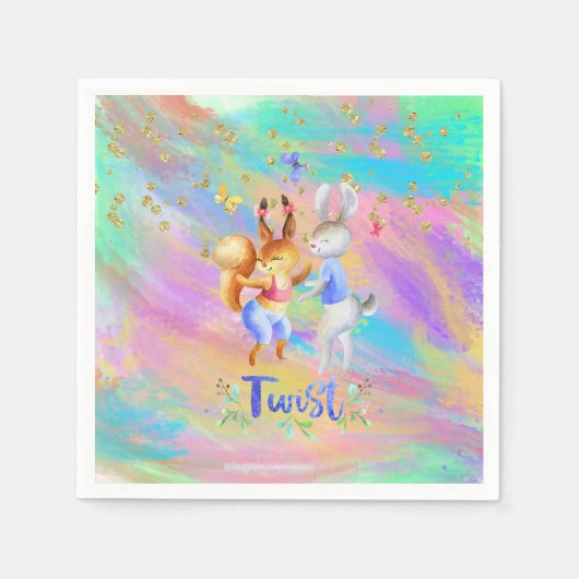 Niedliches Girly Pink Lila Blue Forest Animals Par Serviette (Vorderseite)