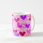 Niedliches Girly Pink Lila & Red Hearts Muster Kaffeetasse (VorderseiteRechts)