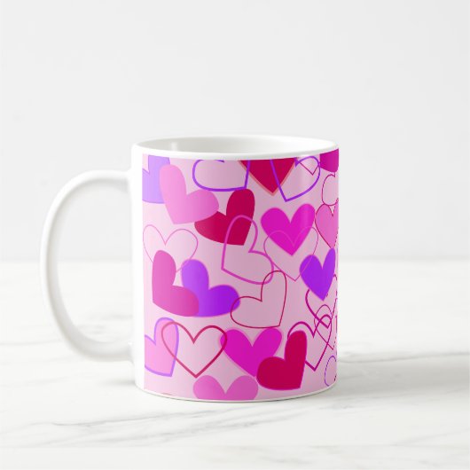 Niedliches Girly Pink Lila & Red Hearts Muster Kaffeetasse (Links)
