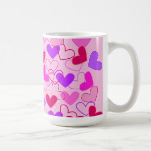 Niedliches Girly Pink Lila & Red Hearts Muster Kaffeetasse