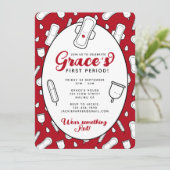 Niedliches Girly Red Menstrual Pad Erstes Party Einladung (Stehend Vorderseite)