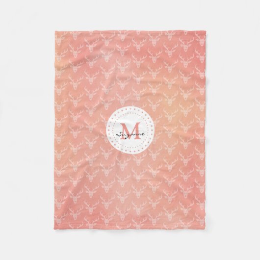 Niedliches Girly Rotwild-Muster mit Monogramm Fleecedecke (Vorderseite)