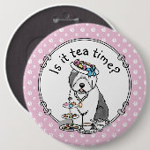 Niedliches Girly Tea Party Altes Englisch Sheepdog Button (Vorne & Hinten)