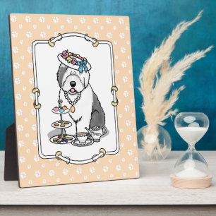 Niedliches Girly Tea Party Altes Englisch Sheepdog Fotoplatte