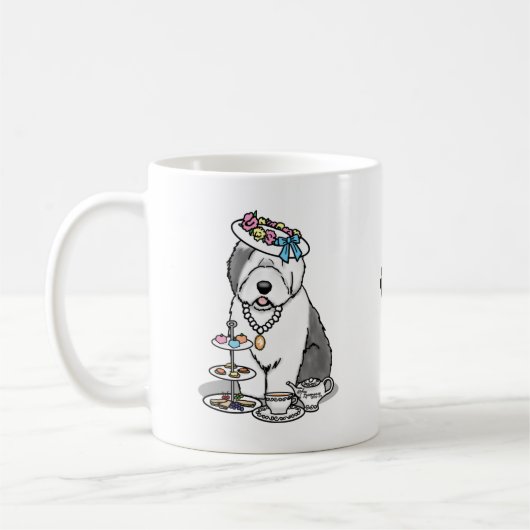Niedliches Girly Tea Party Altes Englisch Sheepdog Kaffeetasse (Links)