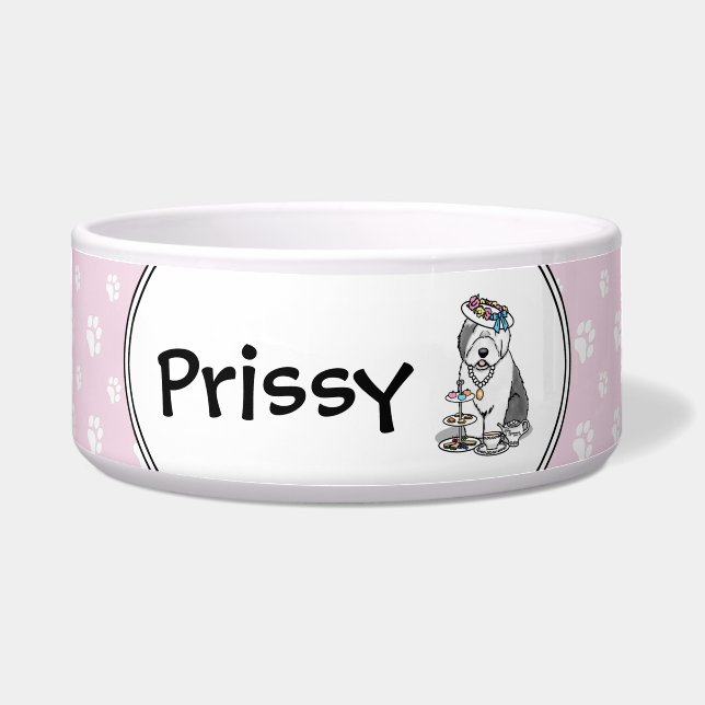 Niedliches Girly Tea Party Altes Englisch Sheepdog Napf (Vorderseite)