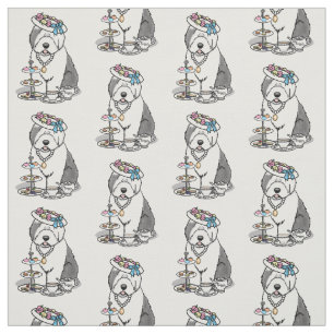 Niedliches Girly Tea Party Altes Englisch Sheepdog Stoff