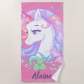 Niedliches Girly Unicorn Strandtuch (Vorderseite)