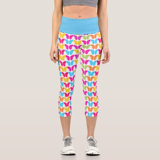 Niedliches Girly Vibranly Rainbow Butterfly Patter Capri Leggings (Vorderseite)