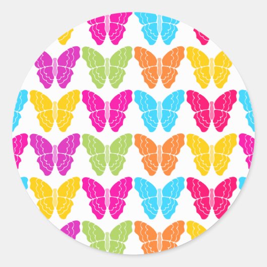 Niedliches Girly Vibranly Rainbow Butterfly Patter Runder Aufkleber (Vorderseite)