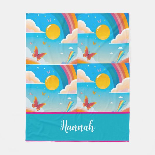 Niedliches Girly Whimsical Rainbow Happening perso Fleecedecke (Vorderseite)