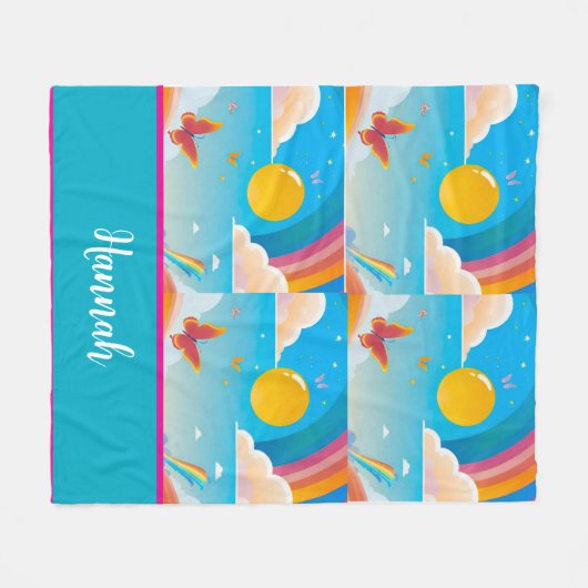 Niedliches Girly Whimsical Rainbow Happening perso Fleecedecke (Vorderseite (Horizontal))