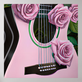 NIEDLICHES GITAR MIT PINKROSES POSTER