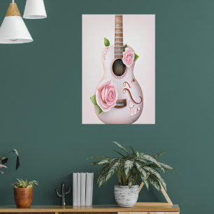 NIEDLICHES GITAR MIT PINKROSES POSTER