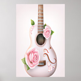 NIEDLICHES GITAR MIT PINKROSES POSTER