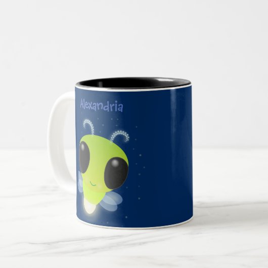 Niedliches Glow Bug Firefrefly Cartoon Illustratio Zweifarbige Tasse (Vorderseite Links)