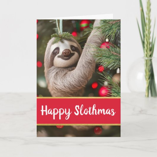 Niedliches Glück bei Slothmas mit Sloth in Tree Karte (Vorderseite)