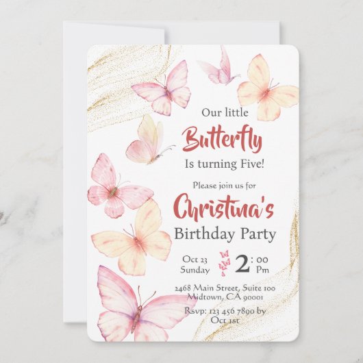 Niedliches Glück im Schmetterlingsthema des modern Einladung (Vorderseite)