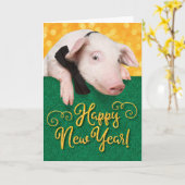 Niedliches Glück Neujahr Schweinefleisch mit Krawa Karte (Gelbe Blume)