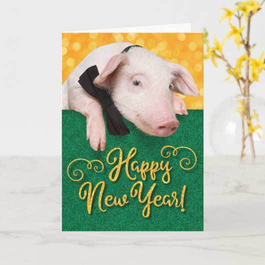 Niedliches Glück Neujahr Schweinefleisch mit Krawa Karte (Gelbe Blume)