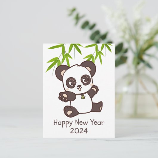 Niedliches Glück Panda Bamboo Neues Jahr Postkarte (Stehend Vorderseite)