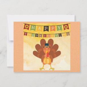 Niedliches Glück Thanksgiving Cartoon Türkei Postkarte