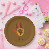 Niedliches Glück Thanksgiving Hand Print Türkei Go Pappteller (Party)