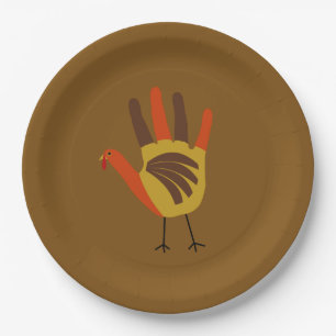Niedliches Glück Thanksgiving Hand Print Türkei Go Pappteller