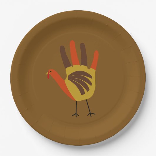 Niedliches Glück Thanksgiving Hand Print Türkei Go Pappteller (Vorderseite)