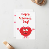 Niedliches Glück Valentinstag Rotes Monster Valent Mitteilungskarte (Vorderseite/Rückseite Beispiel)