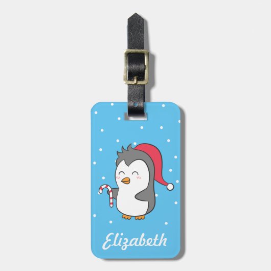 Niedliches Glück Weihnachten Pinguin Candy Cane fü Gepäckanhänger (Vorderseite vertikal)