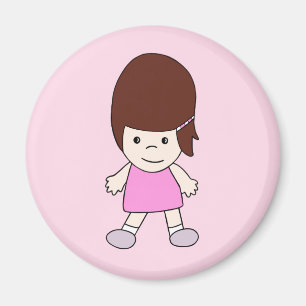 Niedliches glückliches Cartoon-Mädchen im rosa Magnet