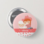 Niedliches glückliches Cowgirl mit Lamm für Button (Vorne & Hinten)