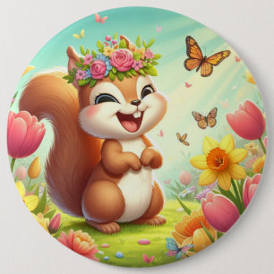 Niedliches, glückliches Eichhörnchen Button