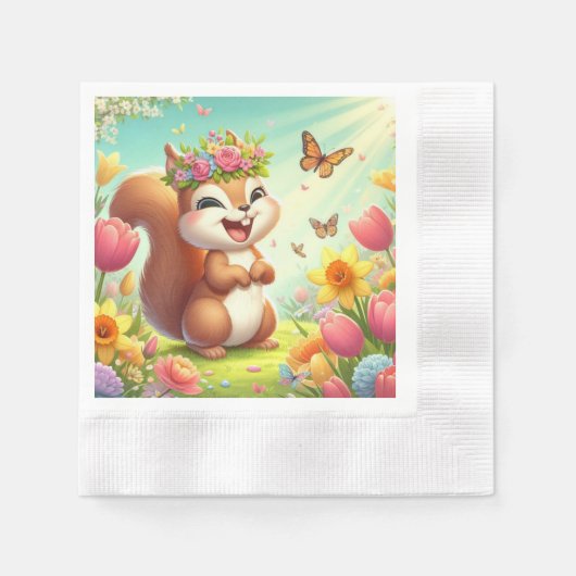 Niedliches, glückliches Eichhörnchen Serviette (Vorderseite)