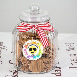 Niedliches glückliches Gesicht, Aviator Brille, Sp Runder Aufkleber