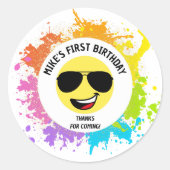 Niedliches glückliches Gesicht, Aviator Brille, Sp Runder Aufkleber (Vorderseite)