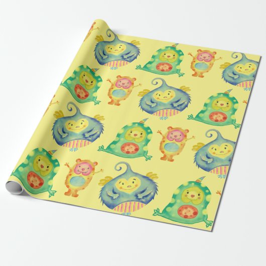 NIEDLICHES GLÜCKLICHES MONSTER FÜR BABIES-WRAPPING GESCHENKPAPIER (Ungerollt)