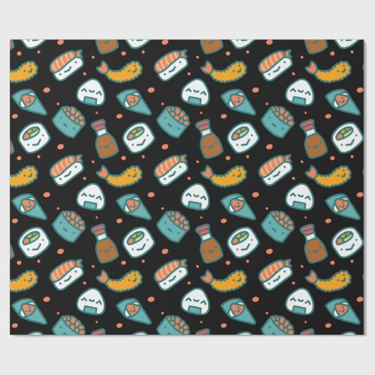 Niedliches glückliches nahtloses Sushimuster auf Geschenkpapier (Flach)