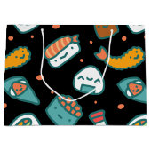 Niedliches glückliches nahtloses Sushimuster auf Große Geschenktüte (Vorderseite)