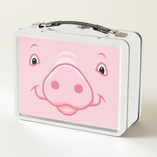 Niedliches glückliches rosa Schwein-Gesicht Metall Brotdose (Rückseite)
