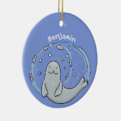 Niedliches glückliches Siegel und Cartoon in Fisch Keramik Ornament (Rechts)