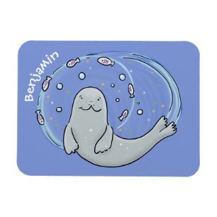 Niedliches glückliches Siegel und Cartoon in Fisch Magnet
