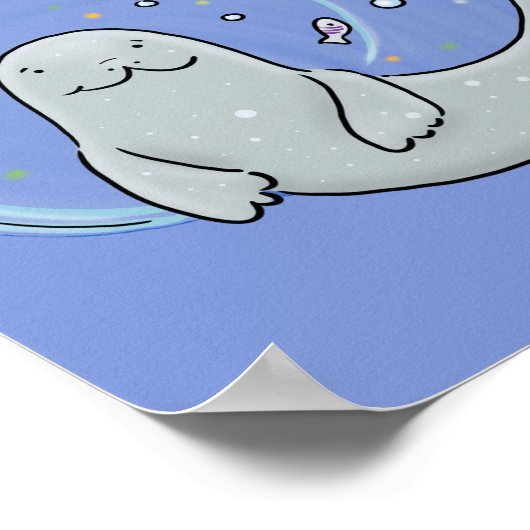 Niedliches glückliches Siegel und Cartoon in Fisch Poster (Ecke)