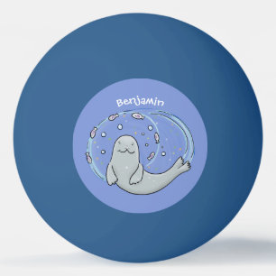 Niedliches glückliches Siegel und Cartoon in Fisch Tischtennisball