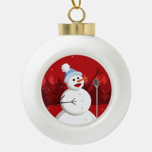 Niedliches glückliches Singen Snowman Weihnachten Keramik Kugel-Ornament