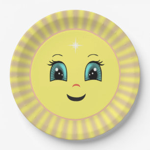 Niedliches glückliches Sonnengesicht & Strahlen Pappteller