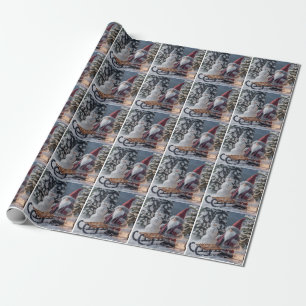 Niedliches Gnom in Santa-Kleidung mit Schlitten Geschenkpapier