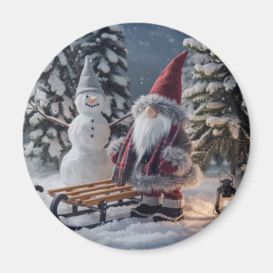 Niedliches Gnom in Santa-Kleidung mit Schlitten Magnet